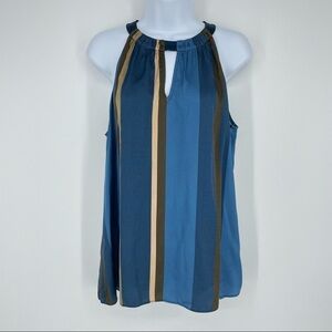 NWT $238 ETCETERA Blue Tan Striate Striped Silk TANK TOP Sleeveless
